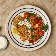 Herb Crusted Basa With Romesco Potatoes and Aioli