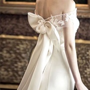 Sheer, Off-Shoulder Neckline in Back With Bow