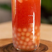 Strawberry Boba Tea With Lychee Boba