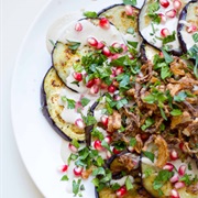 Broiled Eggplant With Tahini Sauce and Pomegranate