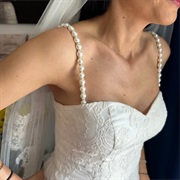 Pearl Shoulder Straps on Wedding Gown