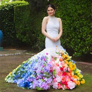 Rainbow 3D Flowers Wedding Dress