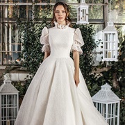 High Ruffle Neck Wedding Dress