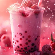 Raspberry Boba Tea With Cucumber Boba