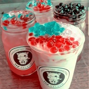 Red, White, and Blue Boba Tea With Cotton Candy Boba