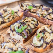 12-Grain Bread With Eggplant, Tomato, and Onion Dip, and Hot Honey BBQ Sauce