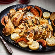 Chicken With Kale, Kabocha, Butter Beans, and Tomato