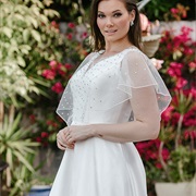 "Flutter Sleeve" Capelet Over Dress