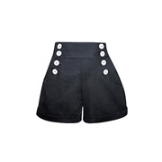 Black Highwaisted Button Jeans Shorts
