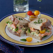 Avocado-Egg Salad & Poached Salmon Sandwich