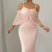 Off-Shoulder Draping Attached to Middle of Bodice