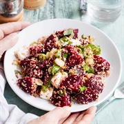 Feta/ Giant Couscous/ Bulgur Salad With Beet and Creme Fraiche Dressing