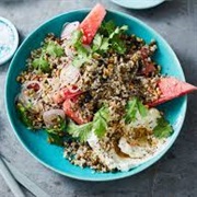 Grain Salad With Puffed Red Quinoa and Labneh