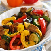Roasted Seitan With Peppers and Portobello Mushrooms