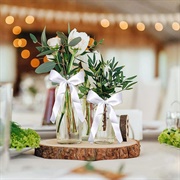 Centerpiece, Bow Around Floral Arrangement
