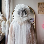 Ruffle Cap on Back of Head, Veil