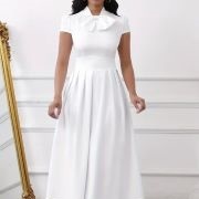 Bow Without Tails on Front Neck of Dress