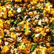 Green Harissa Roasted Cauliflower With Cavolo Nero, Feta and Chickpea
