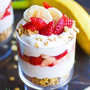Strawberry, Banana, and Oat Dahi Parfait