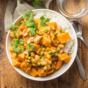 Sweet Potato, Pea, and Onion Curry