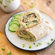 Sweet Soy Sauce Tofu and Cucumber Salad Naan Wrap
