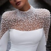 Bead-Encrusted, Sheer Neckline and Tops of Sleeves
