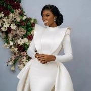 Raised, Arched Shoulders on Wedding Gown