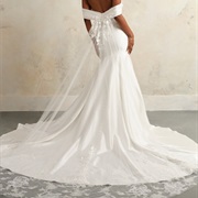 Train Attached to Off-Shoulder Back of Dress