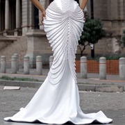 Skirt Covered in Draped Bead Swoops