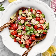 Lettuce, Cucumber, Green Pepper, Onion, and Chicken Salad