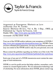 Argument as Emergence, Rhetoric as Love (Article) (Jim W. Corder)