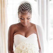 Jeweled Accessory in Front, Veil in Back