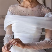 Embellished Sheer Neck, Sleeved With Off-Shoulder Bodice