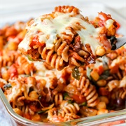 Chickpea Fusilli With Tomato Sauce and Scrambled Eggs