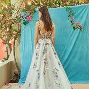 Back of Skirt Decorated With Lines of Flowers