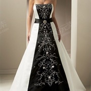 Wedding Dress, White With Color Middle Section