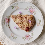 Roasted Strawberry Rhubarb Sourdough Scone With Orange Blossom and White Chocolate