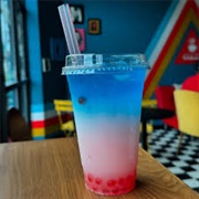 Red, White, and Blue Boba Tea With Pawpaw Boba