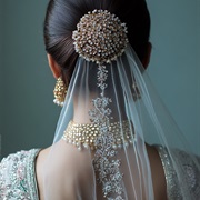 Veil Attached to Jeweled Bun Cover