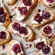 Roasted Cherry and Goat Cheese Crostini
