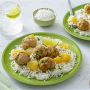 Firecracker Chicken Meatballs With Coconut Rice