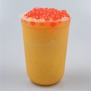 Tangerine Boba Tea With Watermelon Boba