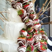 Cake Decorated With Chocolate Covered Strawberries
