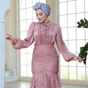 Thin Ruffles Down Middle Front of Bodice