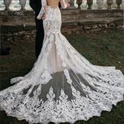Sheer Train on Wedding Gown