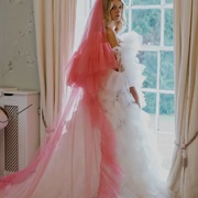 Bright Colored Veil With Classic White Dress