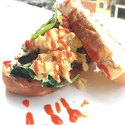 Scrambled Egg Ciabatta Sandwich With Worcestershire Sauce