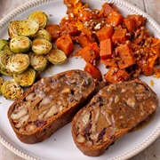 Walnut, Dried Cranberry, and Mushroom Stuffed Seitan Roast