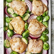 Roasted Brussels Sprouts With Red Onion and Chicken