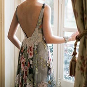 Sheer, Color, Floral Top Layer Over Embroidered, Sequin Dress